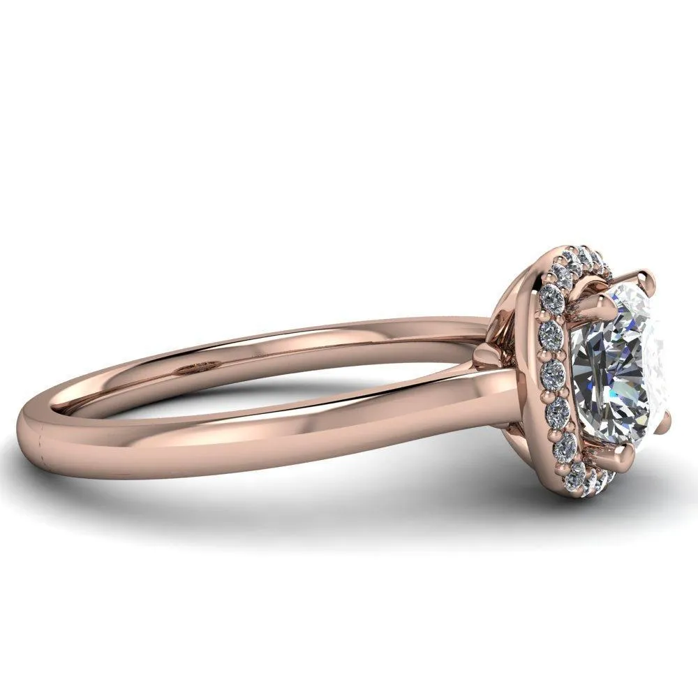Diana Cushion Center Stone 4 Prong Halo Flower Basket Engagement Ring