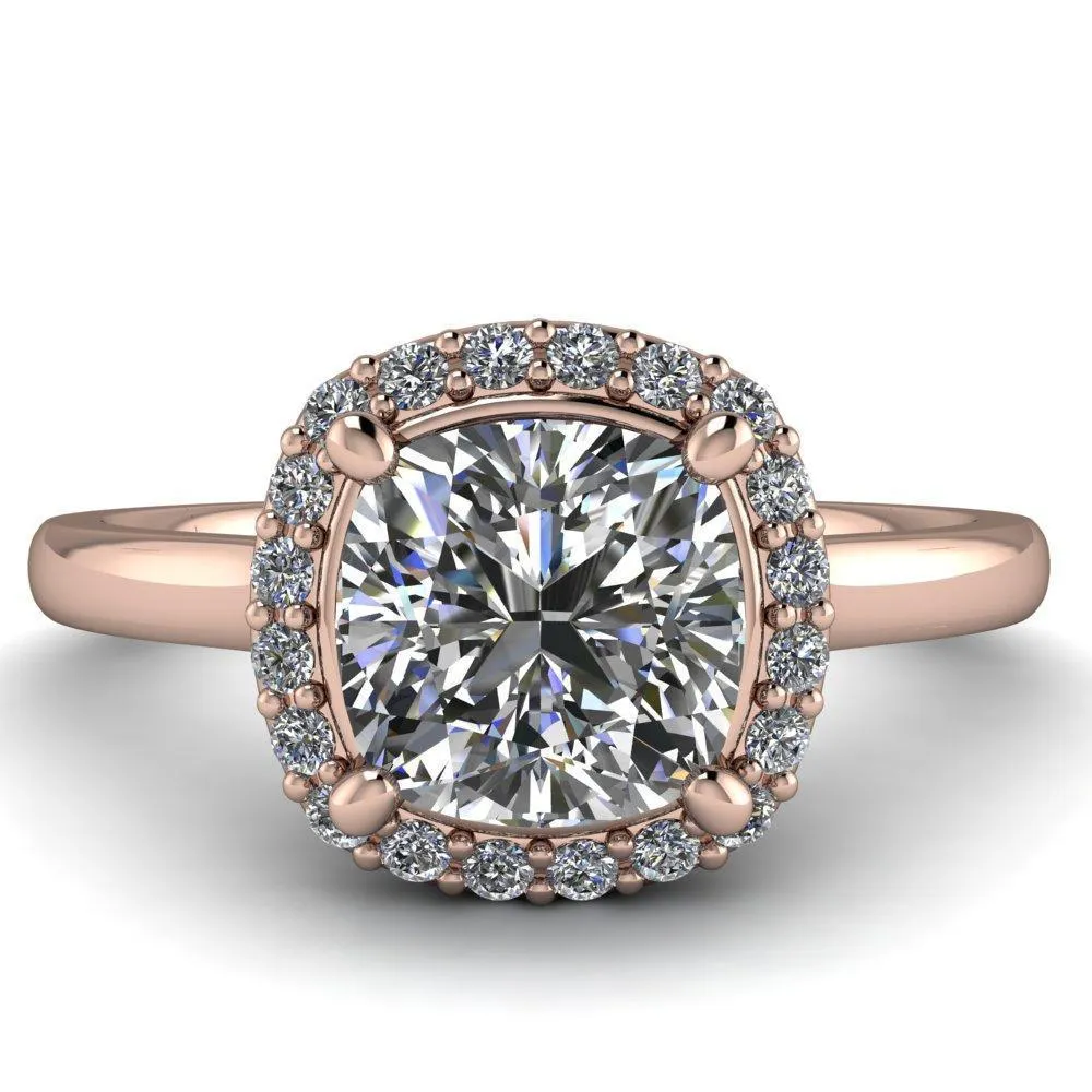 Diana Cushion Center Stone 4 Prong Halo Flower Basket Engagement Ring