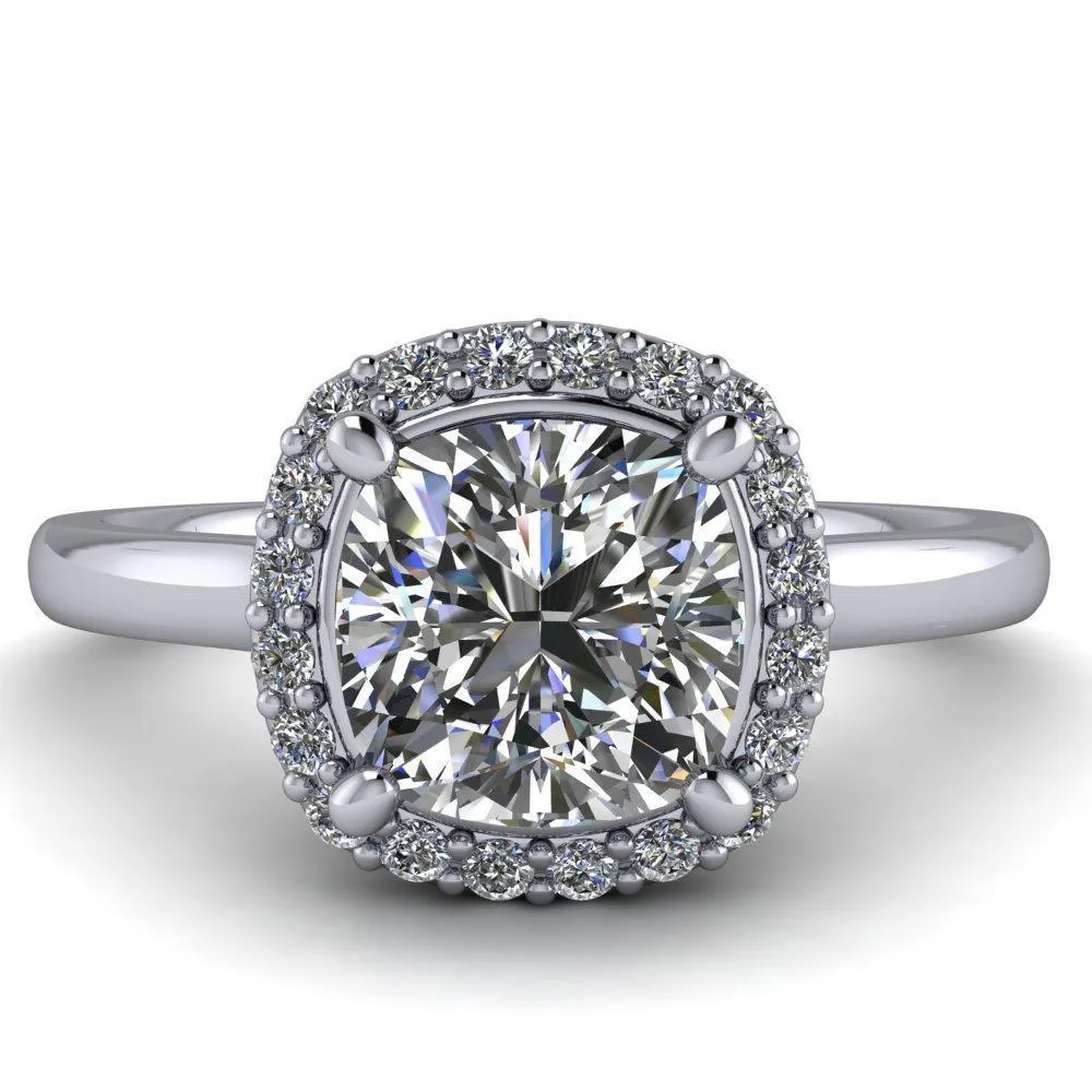 Diana Cushion Center Stone 4 Prong Halo Flower Basket Engagement Ring