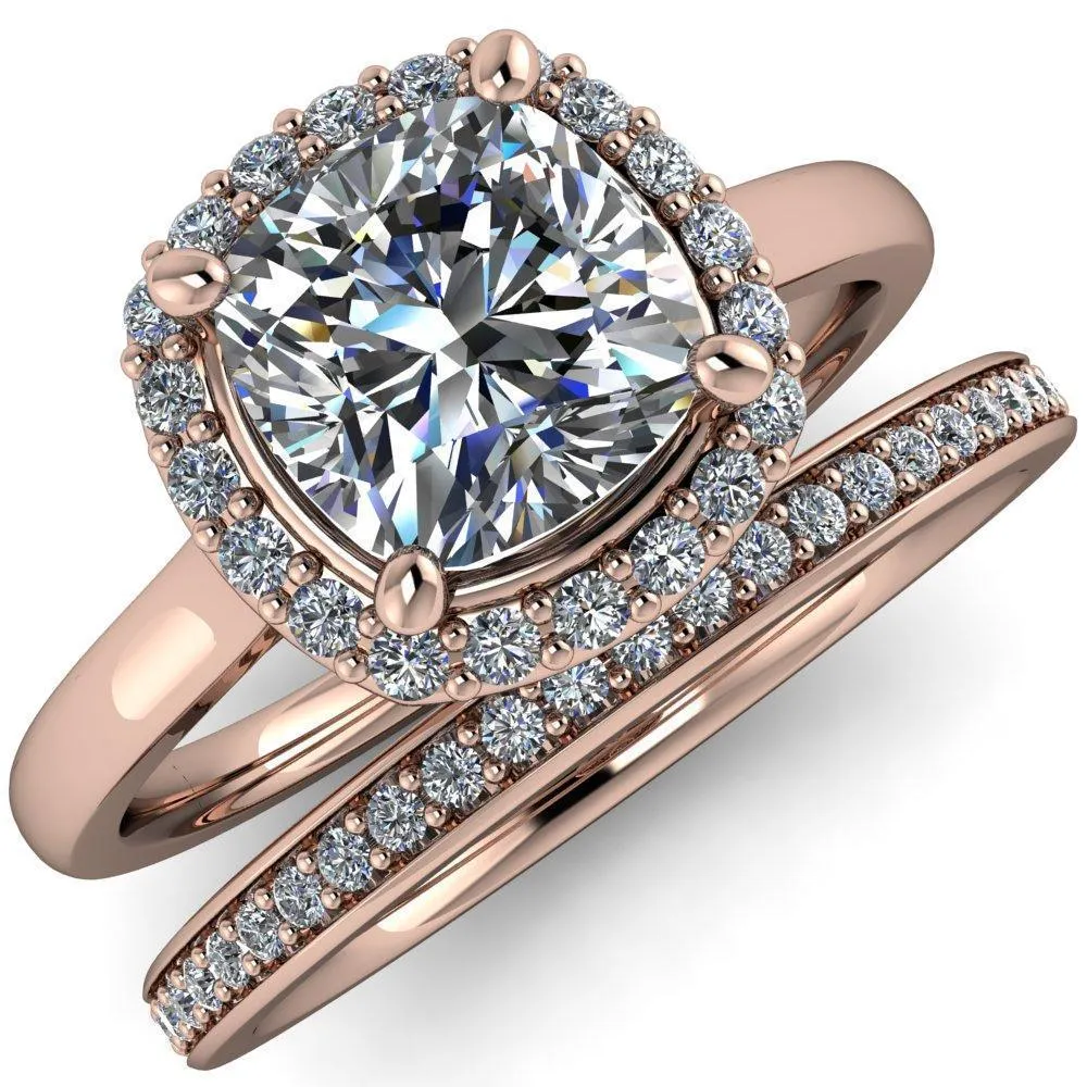 Diana Cushion Center Stone 4 Prong Halo Flower Basket Engagement Ring