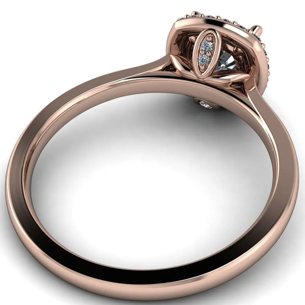Diana Cushion Center Stone 4 Prong Halo Flower Basket Engagement Ring