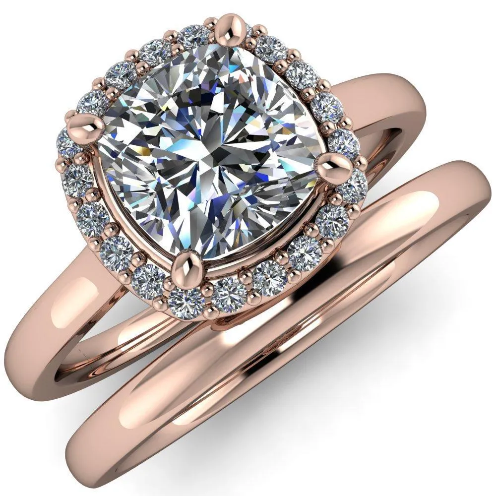 Diana Cushion Center Stone 4 Prong Halo Flower Basket Engagement Ring