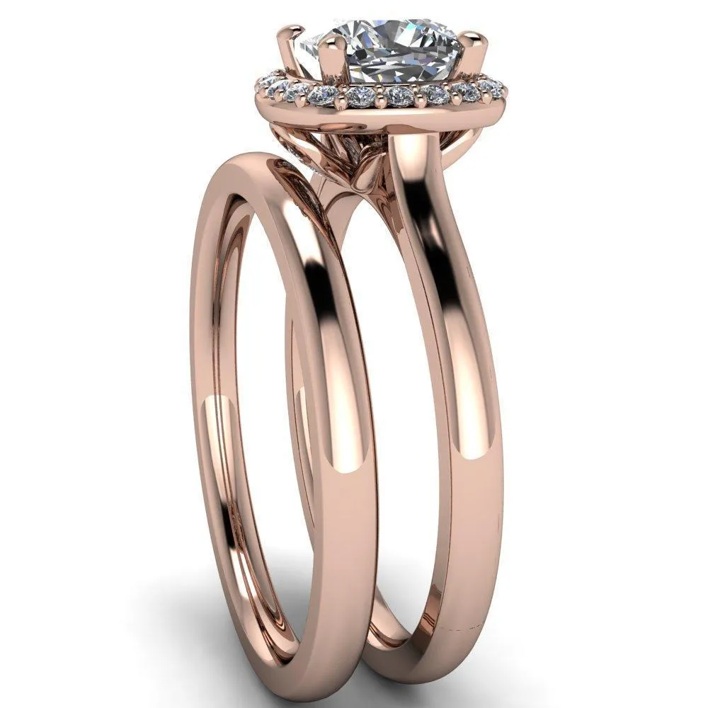 Diana Cushion Center Stone 4 Prong Halo Flower Basket Engagement Ring