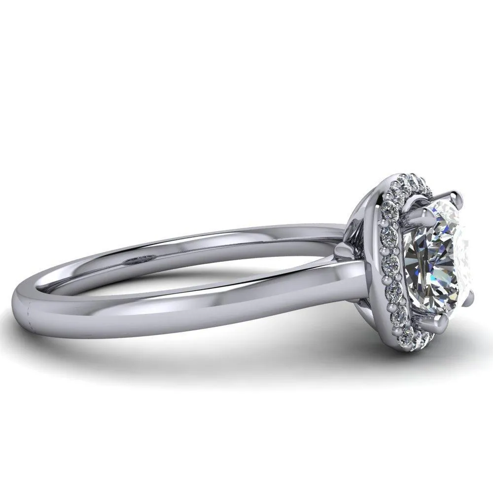 Diana Cushion Center Stone 4 Prong Halo Flower Basket Engagement Ring