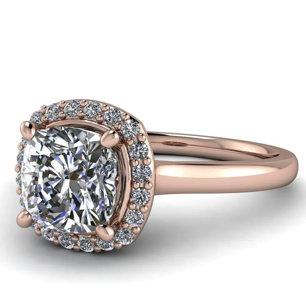 Diana Cushion Center Stone 4 Prong Halo Flower Basket Engagement Ring