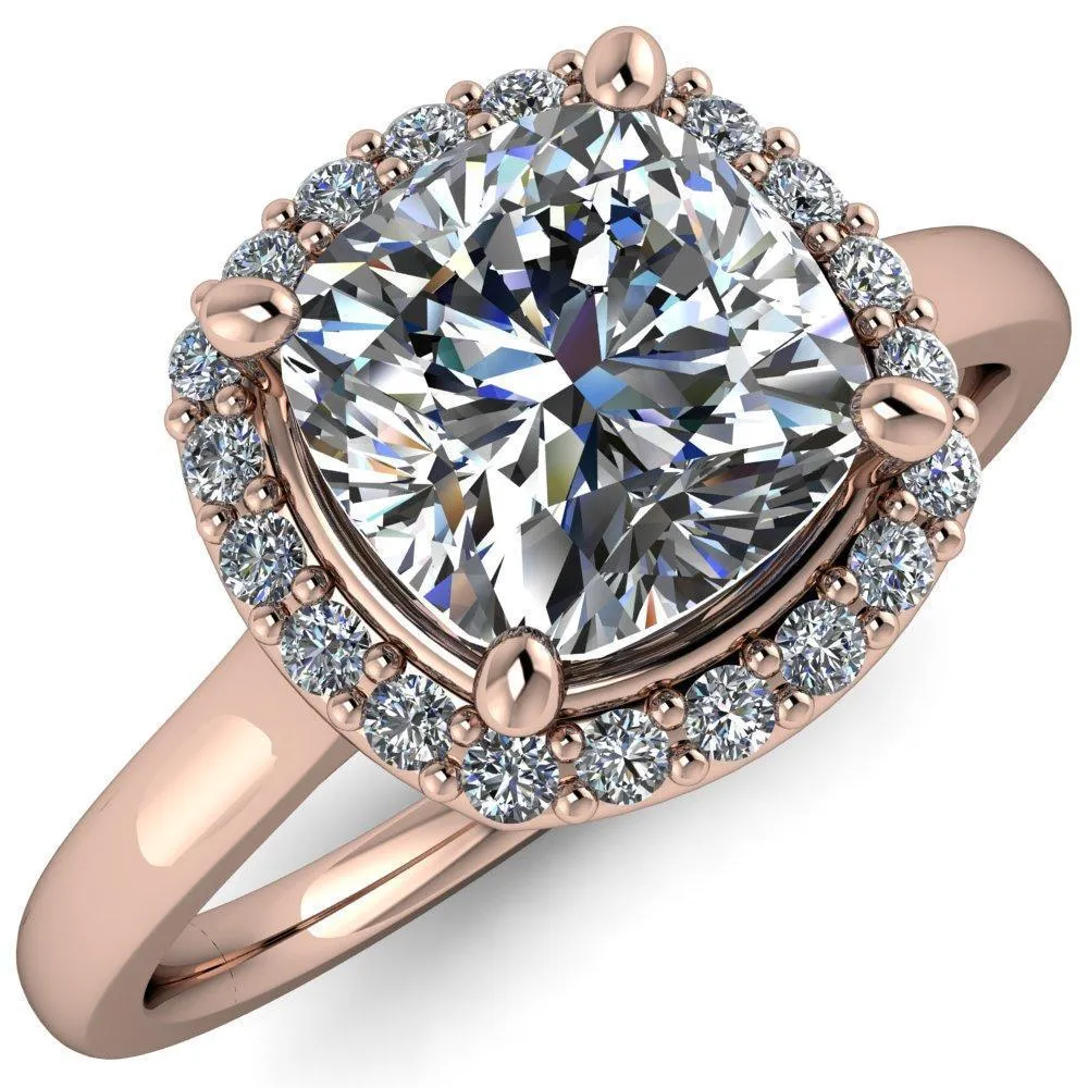 Diana Cushion Center Stone 4 Prong Halo Flower Basket Engagement Ring