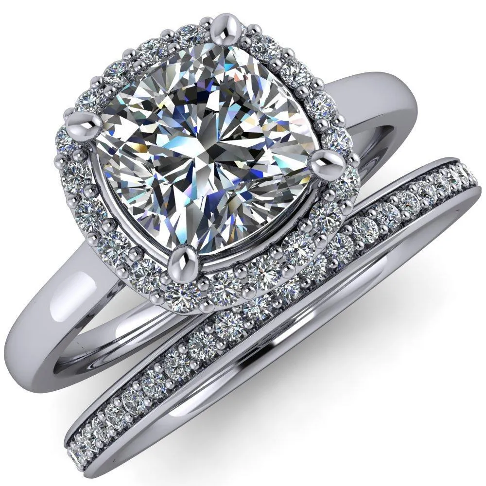 Diana Cushion Center Stone 4 Prong Halo Flower Basket Engagement Ring