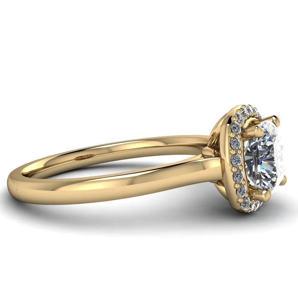 Diana Cushion Center Stone 4 Prong Halo Flower Basket Engagement Ring