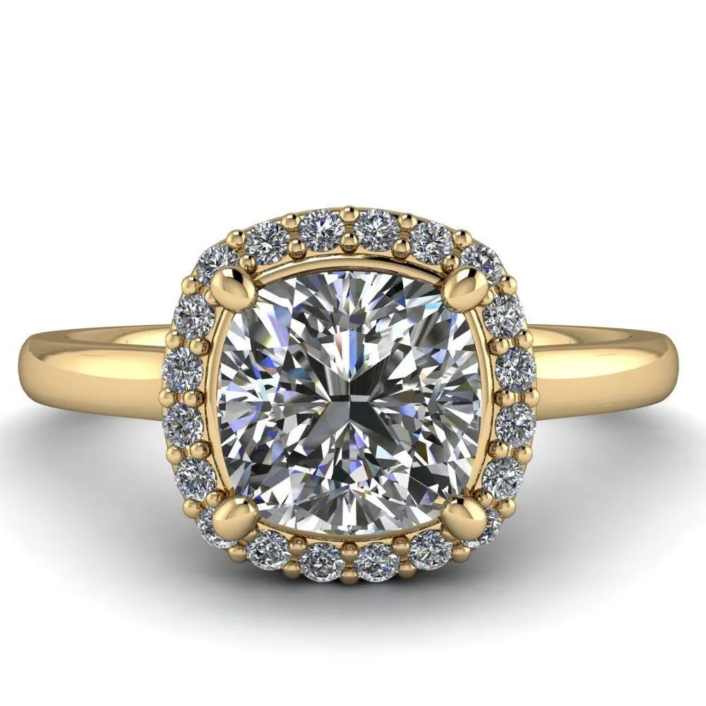 Diana Cushion Center Stone 4 Prong Halo Flower Basket Engagement Ring