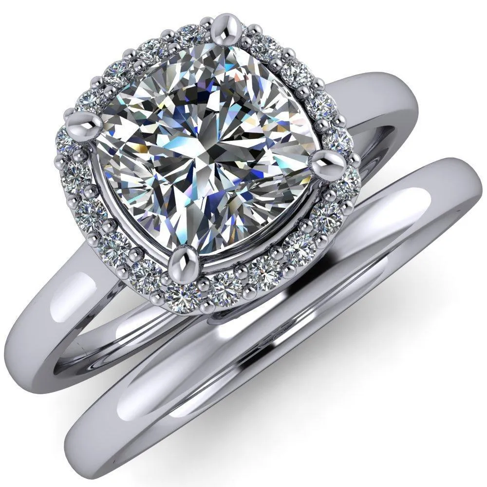 Diana Cushion Center Stone 4 Prong Halo Flower Basket Engagement Ring