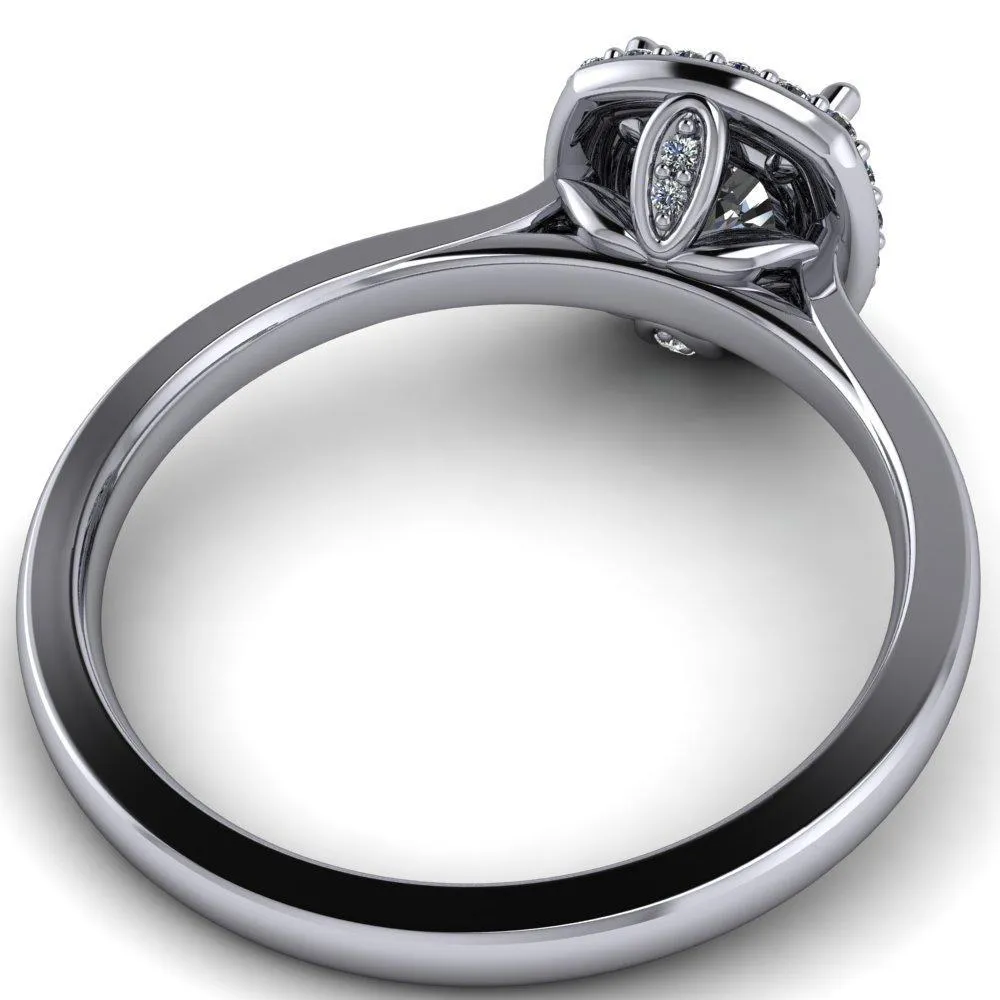 Diana Cushion Center Stone 4 Prong Halo Flower Basket Engagement Ring