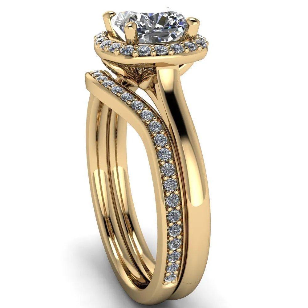 Diana Cushion Center Stone 4 Prong Halo Flower Basket Engagement Ring