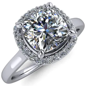 Diana Cushion Center Stone 4 Prong Halo Flower Basket Engagement Ring