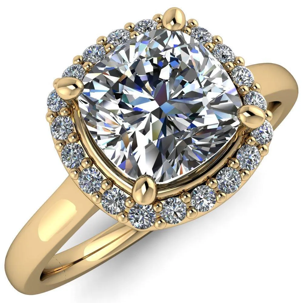 Diana Cushion Center Stone 4 Prong Halo Flower Basket Engagement Ring