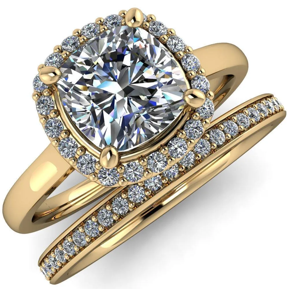 Diana Cushion Center Stone 4 Prong Halo Flower Basket Engagement Ring