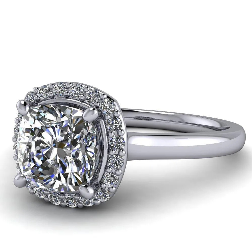 Diana Cushion Center Stone 4 Prong Halo Flower Basket Engagement Ring