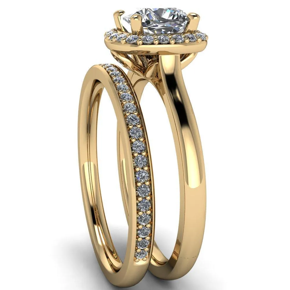 Diana Cushion Center Stone 4 Prong Halo Flower Basket Engagement Ring