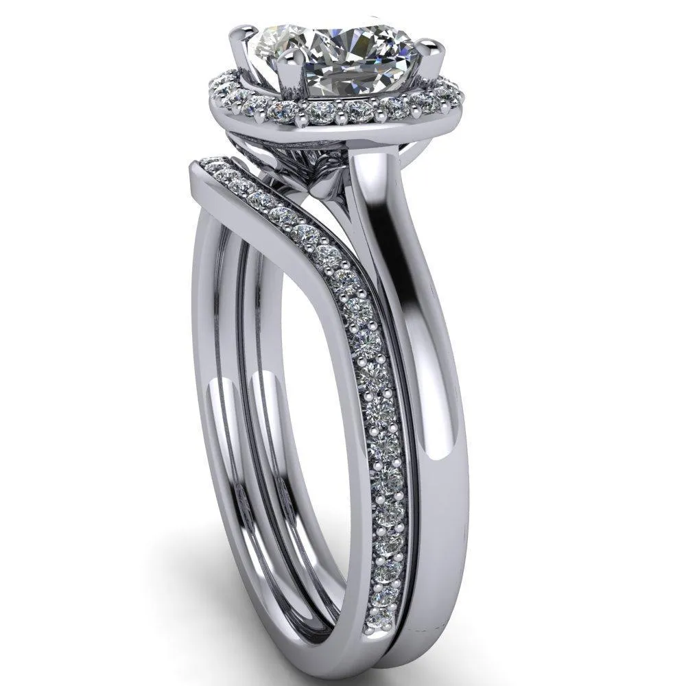 Diana Cushion Center Stone 4 Prong Halo Flower Basket Engagement Ring