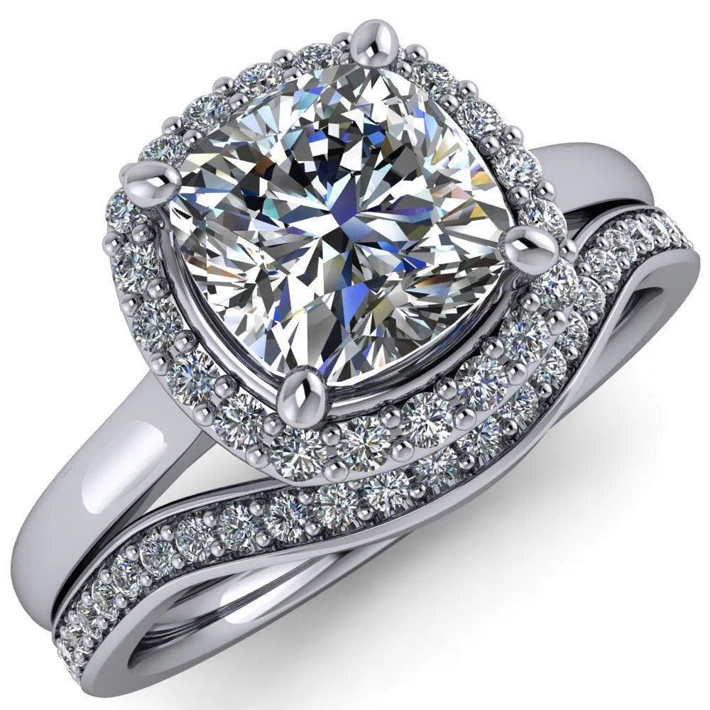 Diana Cushion Center Stone 4 Prong Halo Flower Basket Engagement Ring