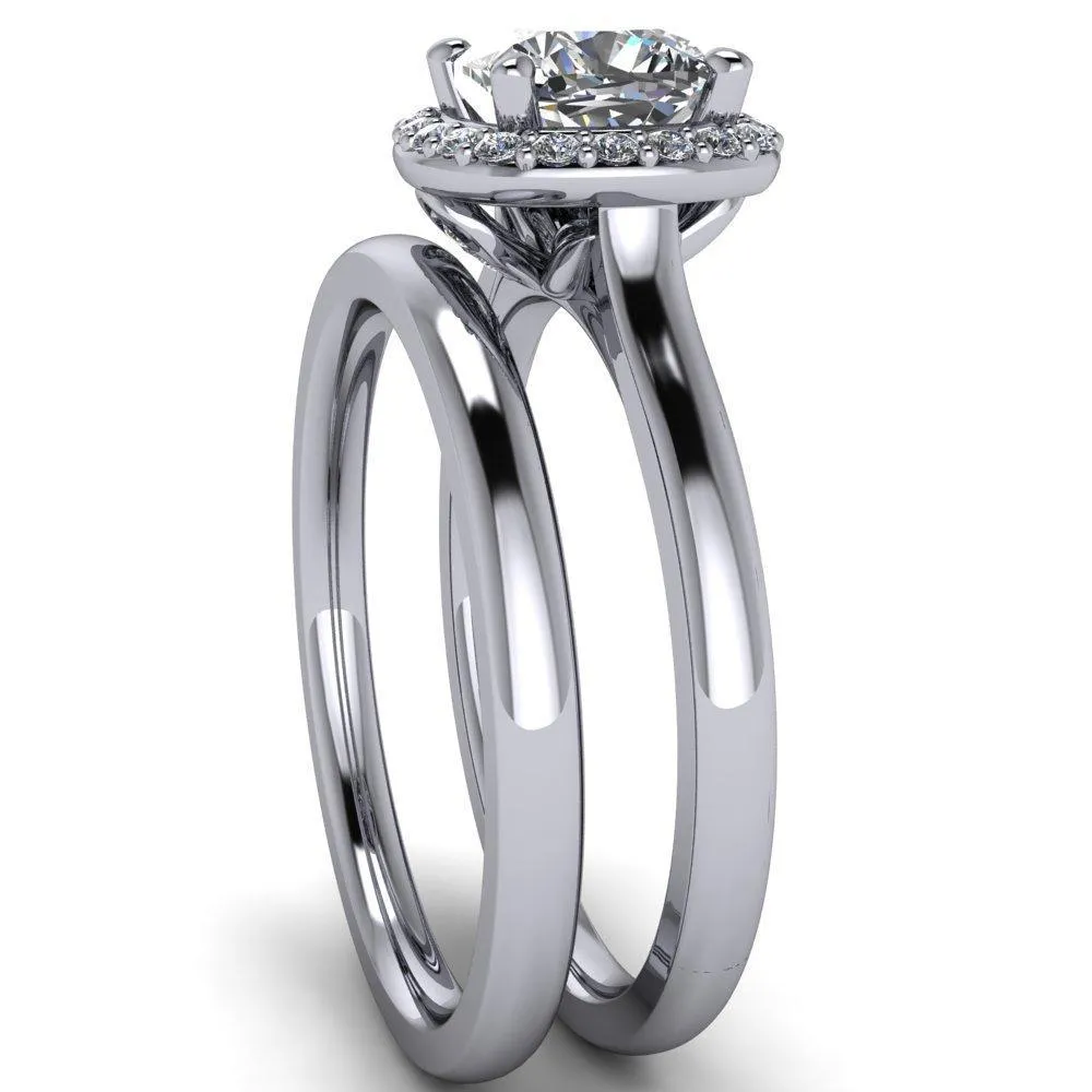 Diana Cushion Center Stone 4 Prong Halo Flower Basket Engagement Ring