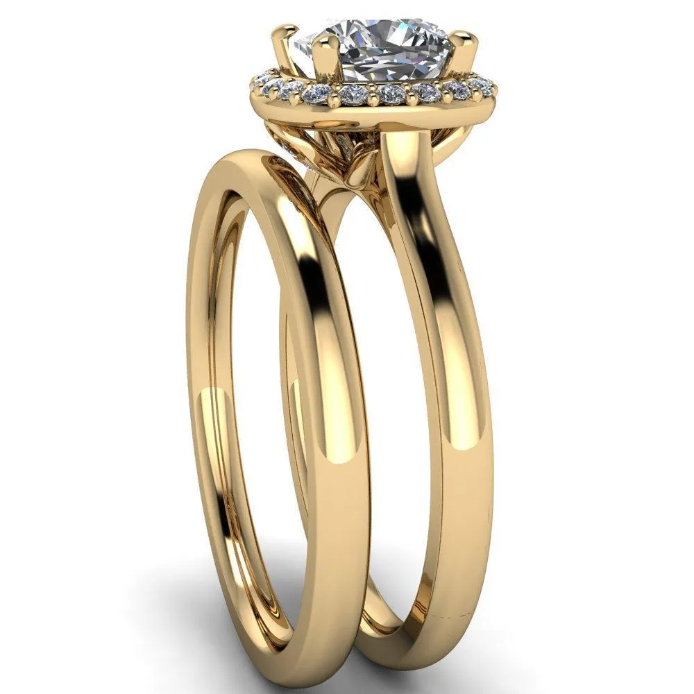 Diana Cushion Center Stone 4 Prong Halo Flower Basket Engagement Ring