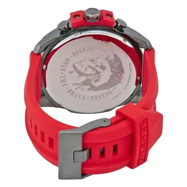 Diesel Mega Chief Red Silicone Strap Strap Gunmetal Dial Chronograph Quartz Watch for Gents - DZ4427