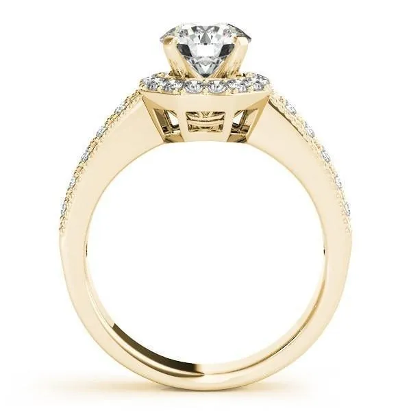Doll Round Center Stone Diamond Hexagon Halo and Double Shank Ring