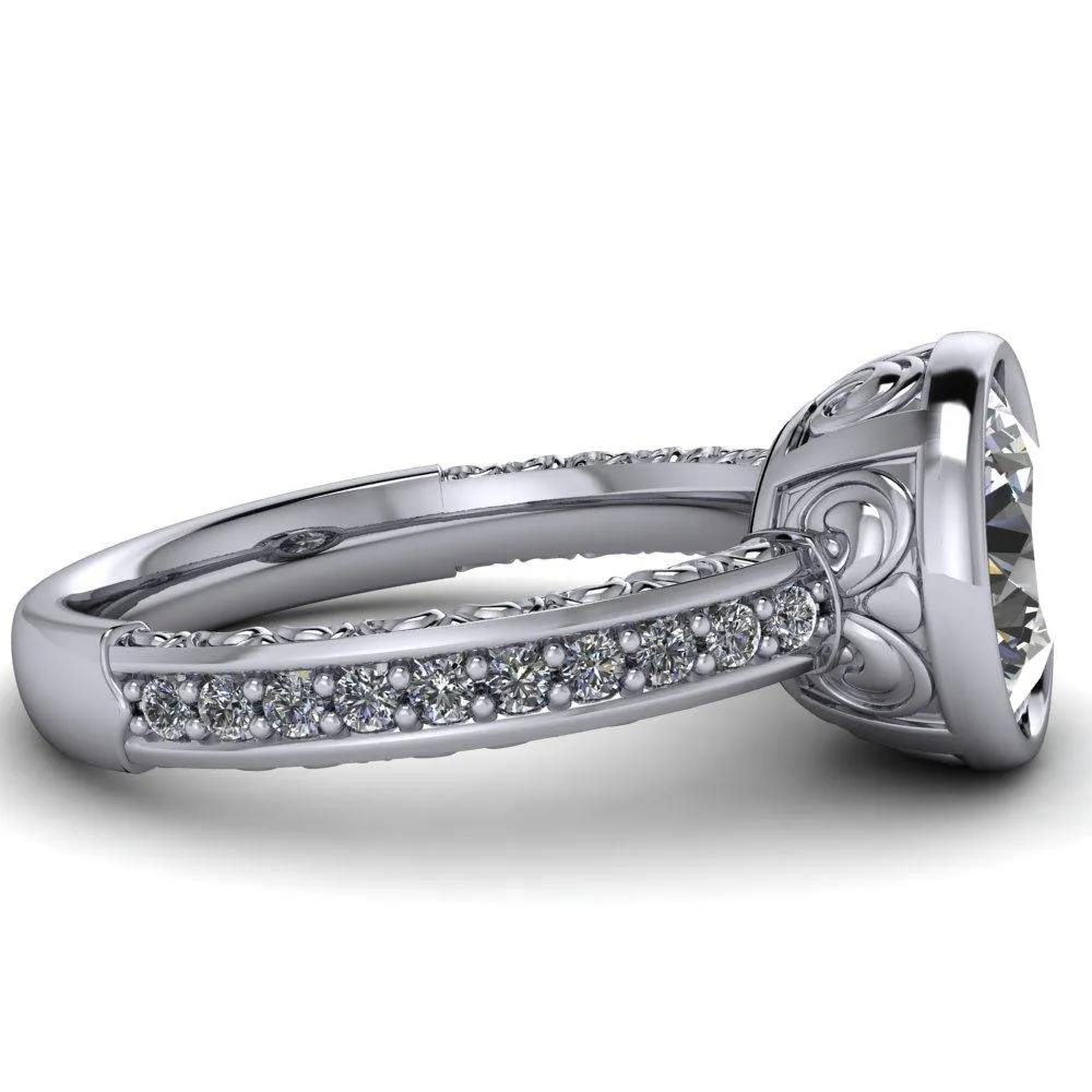 Dorothy Round Center Stone Filigree Bezel and Accent Ring