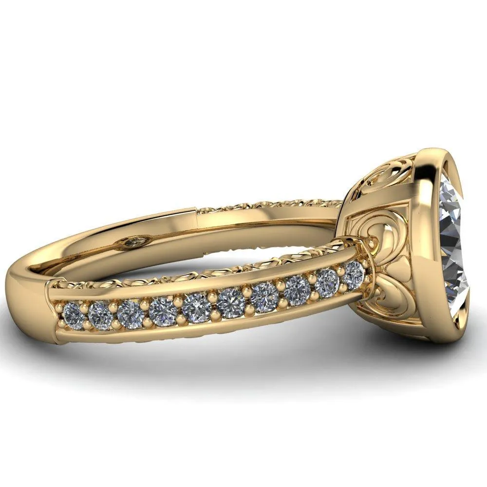 Dorothy Round Center Stone Filigree Bezel and Accent Ring