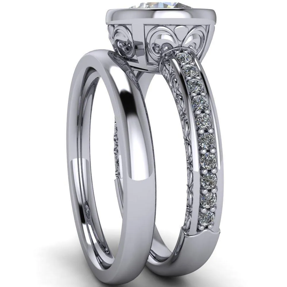 Dorothy Round Center Stone Filigree Bezel and Accent Ring