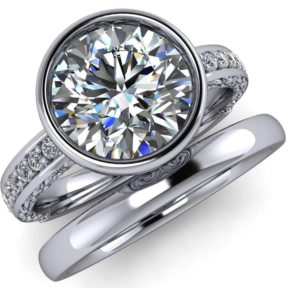 Dorothy Round Center Stone Filigree Bezel and Accent Ring