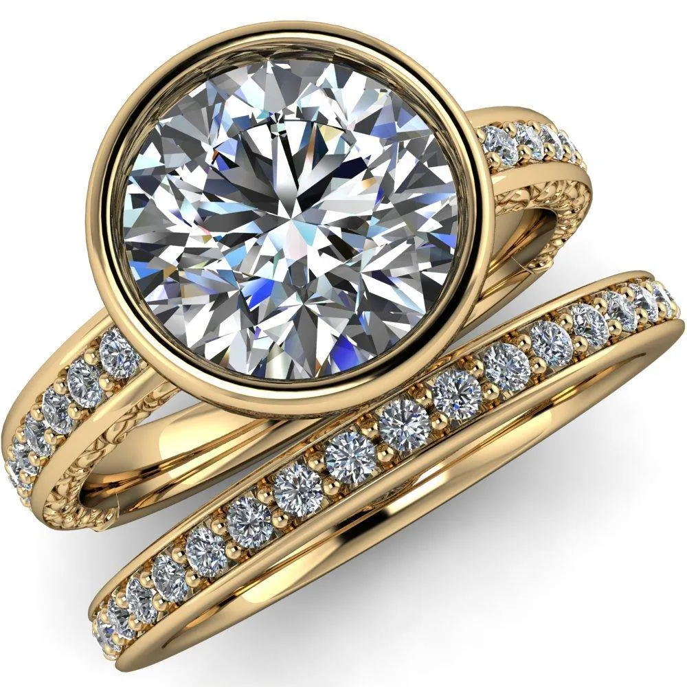 Dorothy Round Center Stone Filigree Bezel and Accent Ring