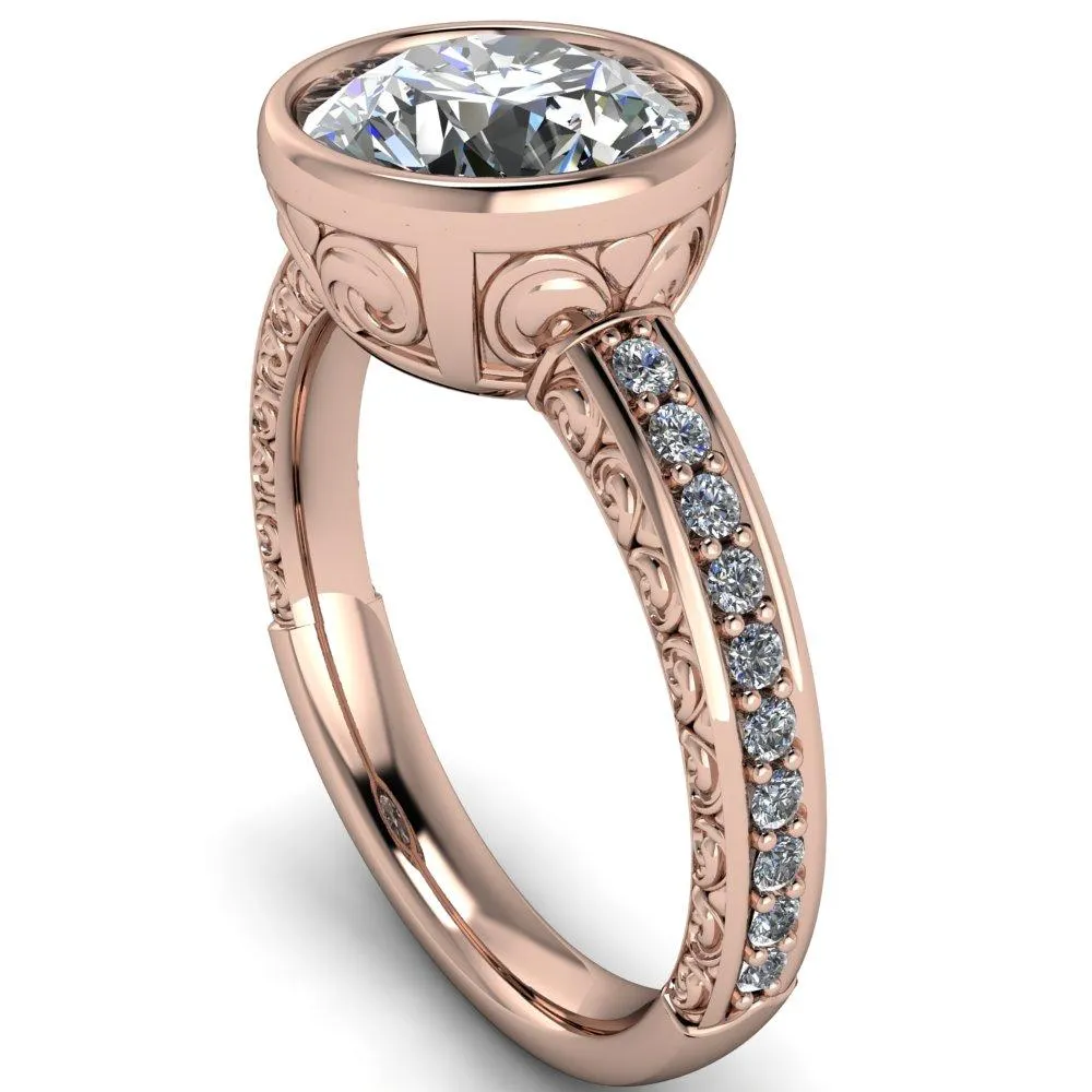 Dorothy Round Center Stone Filigree Bezel and Accent Ring
