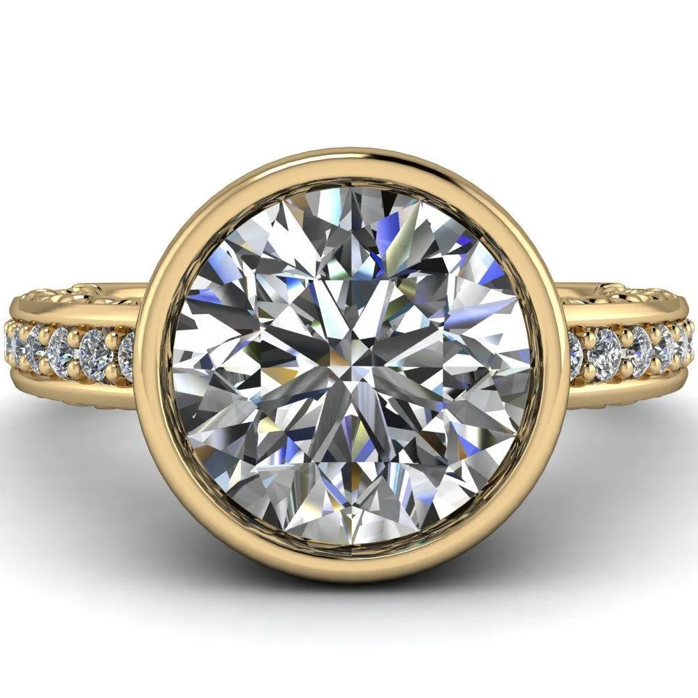 Dorothy Round Center Stone Filigree Bezel and Accent Ring