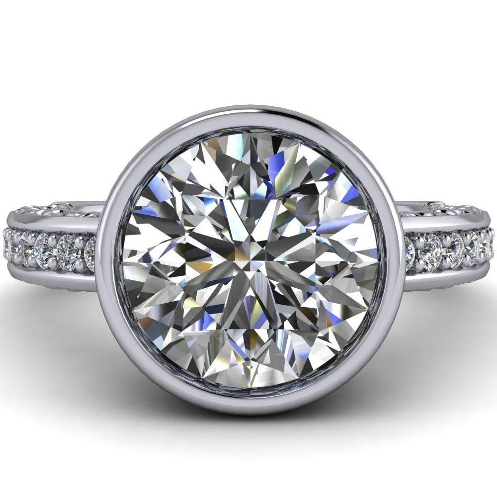 Dorothy Round Center Stone Filigree Bezel and Accent Ring