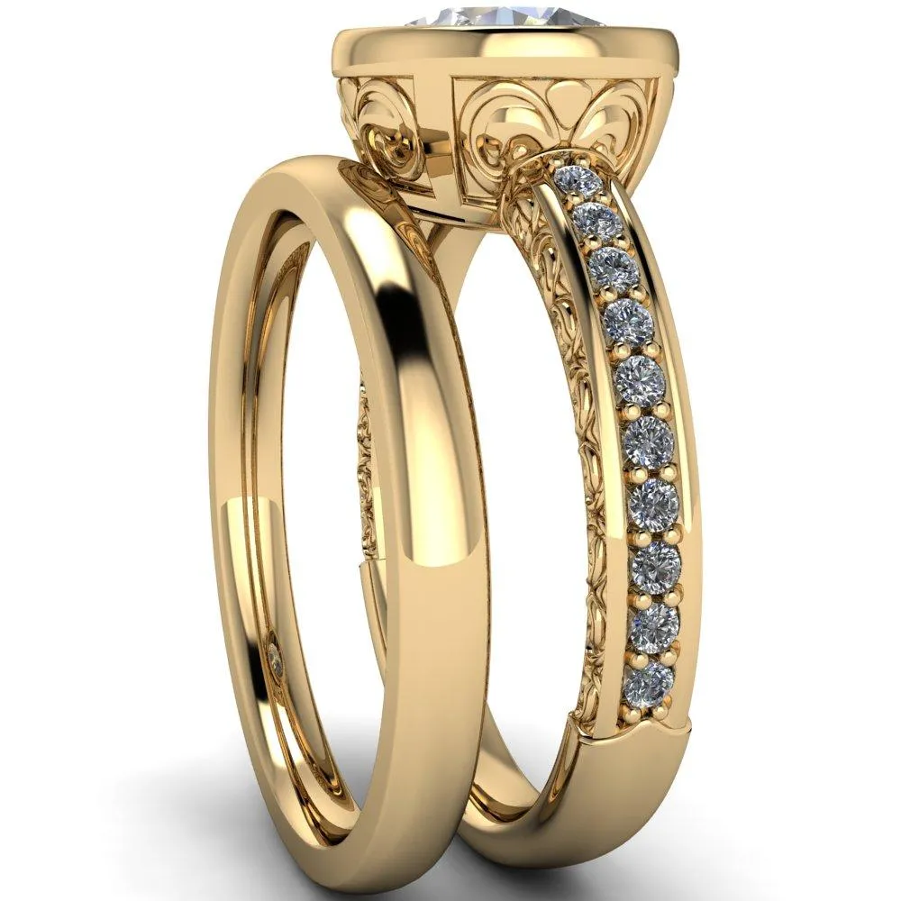 Dorothy Round Center Stone Filigree Bezel and Accent Ring
