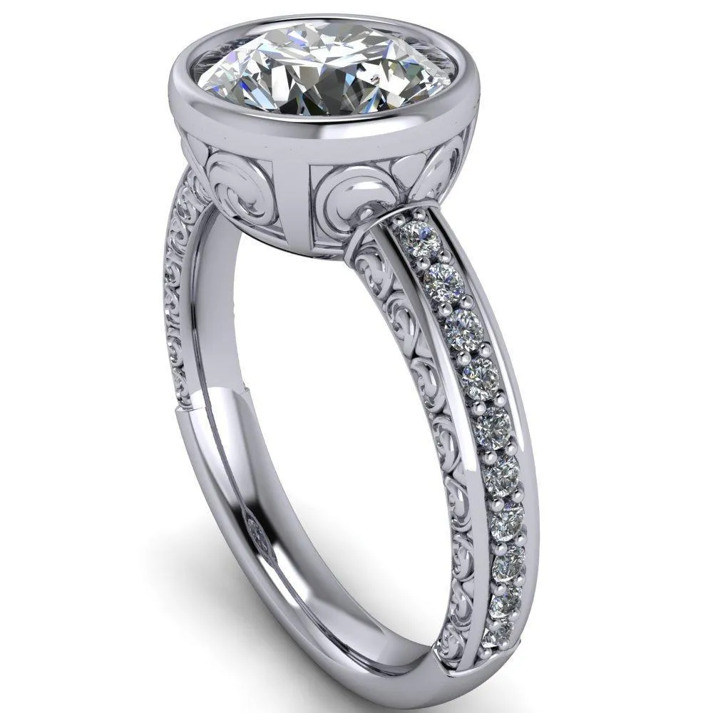 Dorothy Round Center Stone Filigree Bezel and Accent Ring