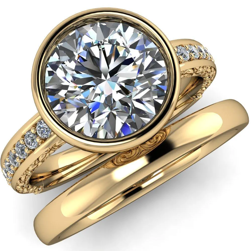 Dorothy Round Center Stone Filigree Bezel and Accent Ring