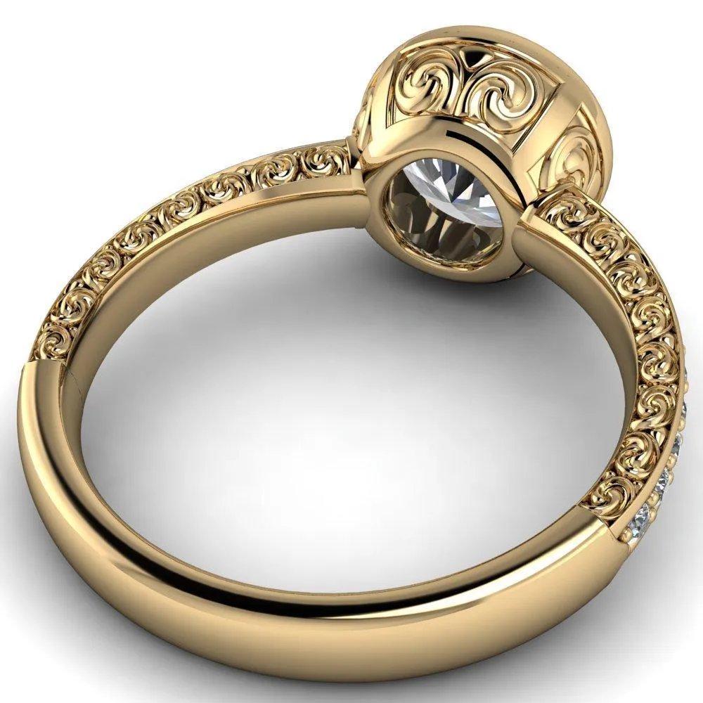 Dorothy Round Center Stone Filigree Bezel and Accent Ring