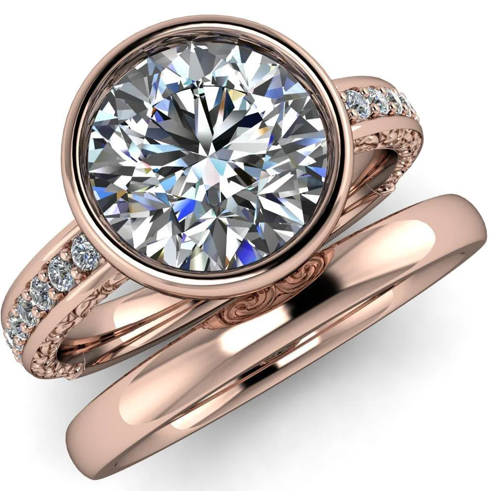 Dorothy Round Center Stone Filigree Bezel and Accent Ring