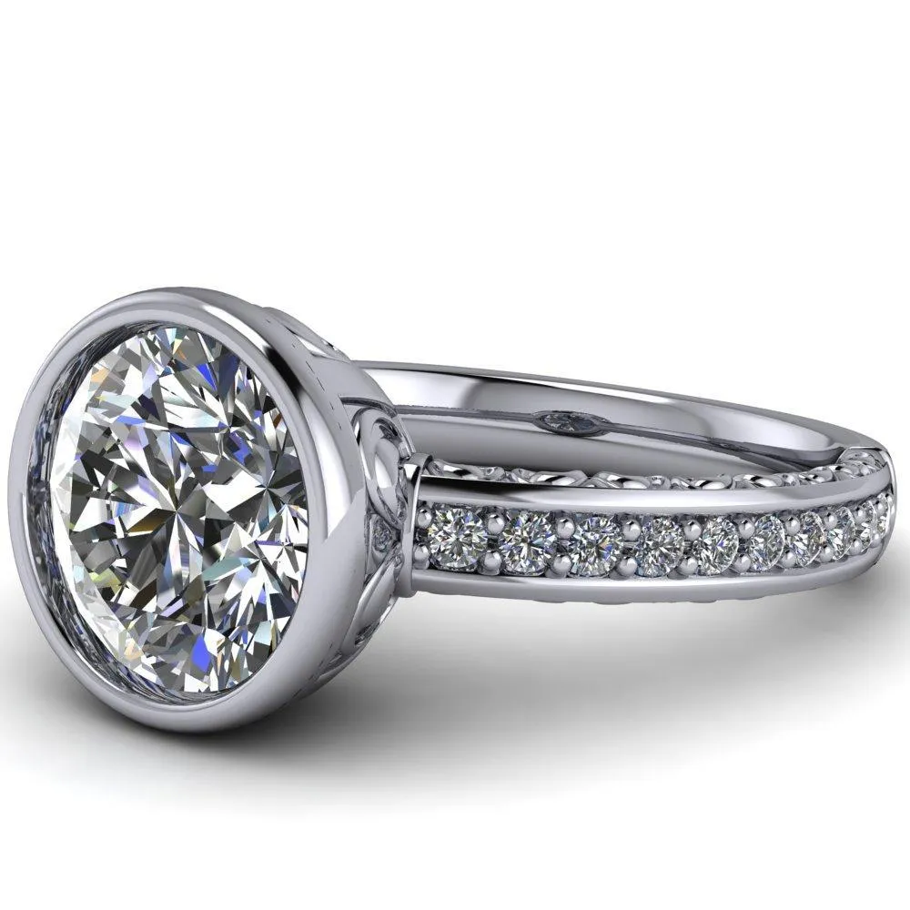 Dorothy Round Center Stone Filigree Bezel and Accent Ring