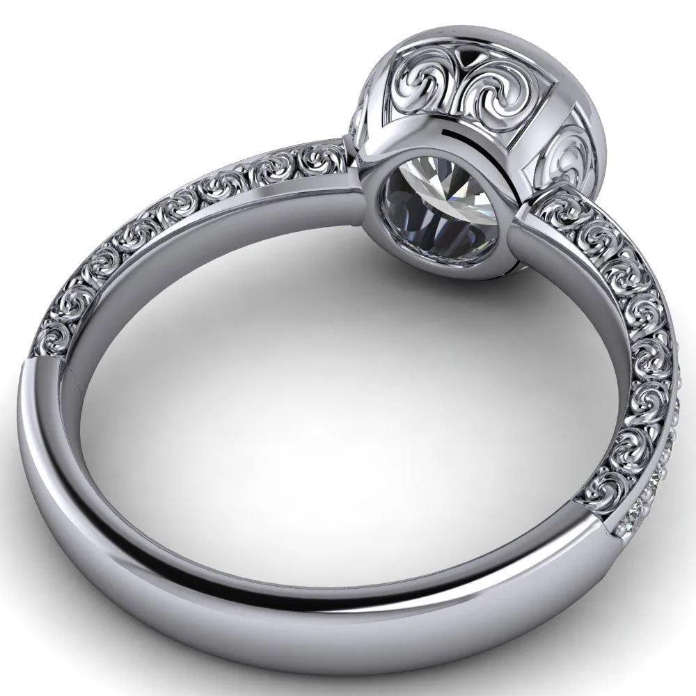Dorothy Round Center Stone Filigree Bezel and Accent Ring