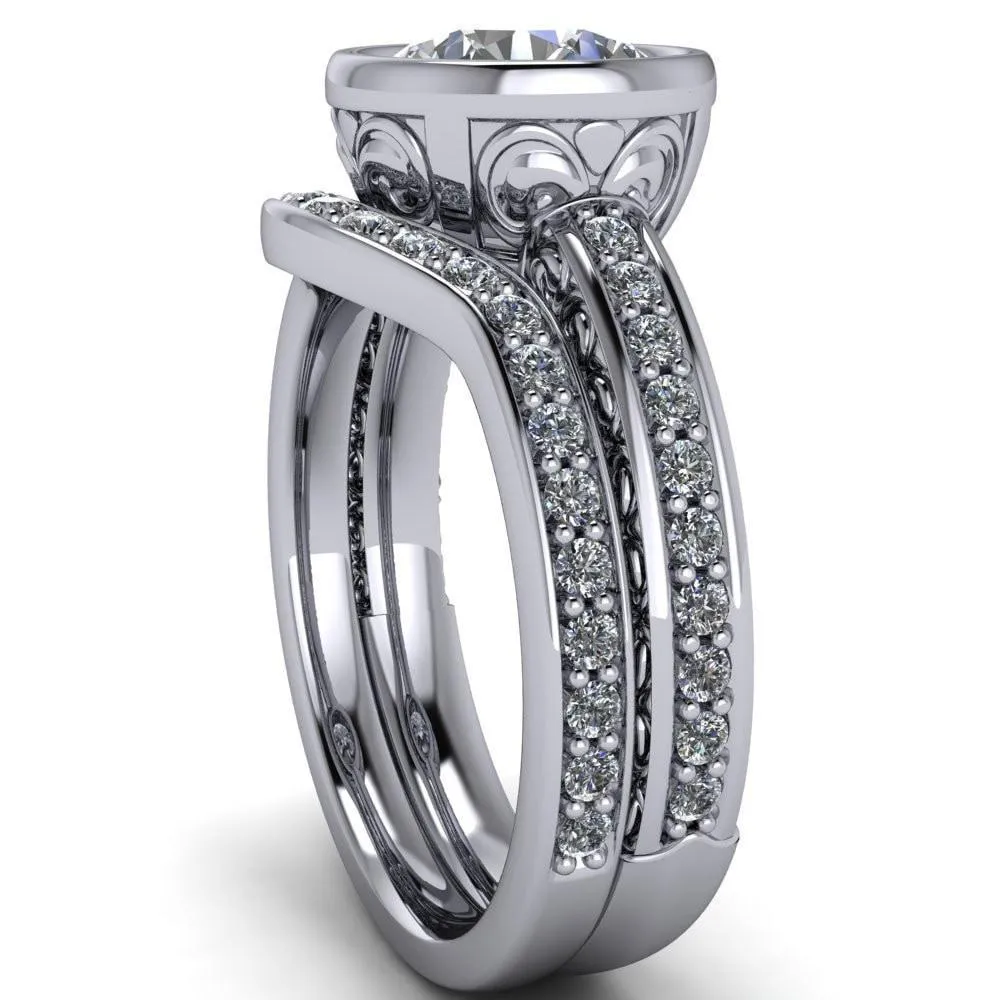 Dorothy Round Center Stone Filigree Bezel and Accent Ring