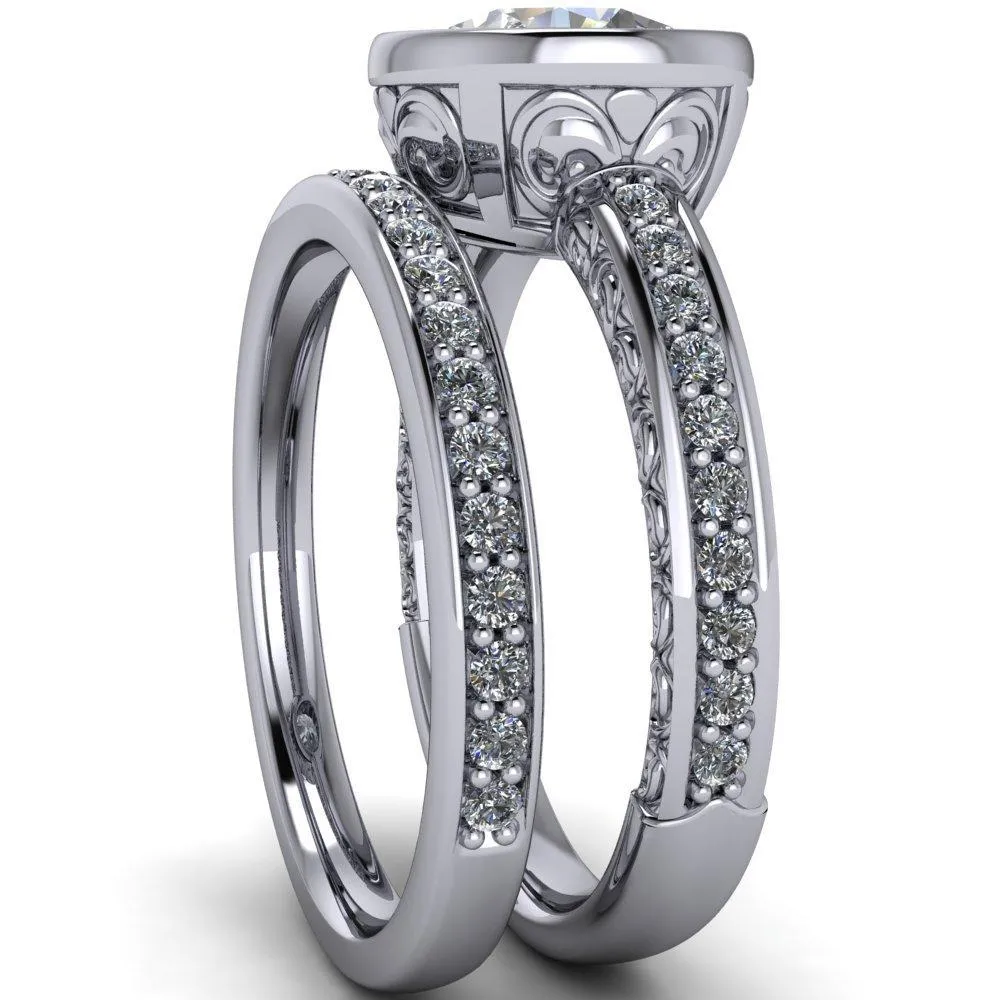 Dorothy Round Center Stone Filigree Bezel and Accent Ring