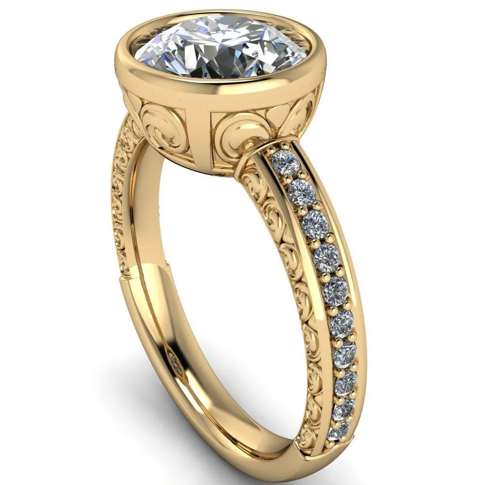 Dorothy Round Center Stone Filigree Bezel and Accent Ring