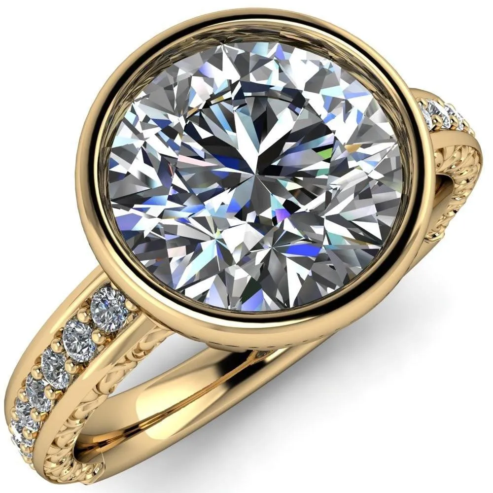 Dorothy Round Center Stone Filigree Bezel and Accent Ring