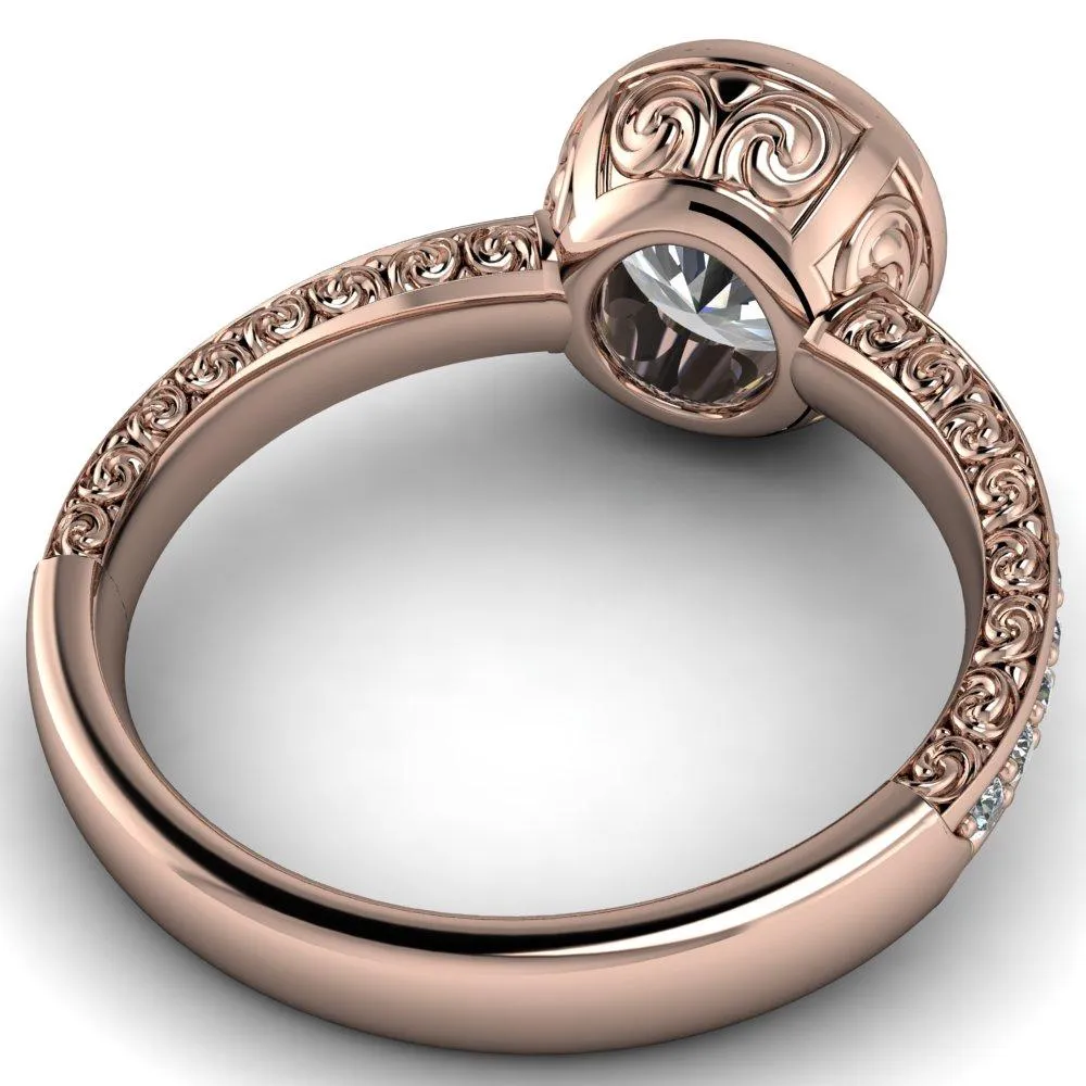 Dorothy Round Center Stone Filigree Bezel and Accent Ring