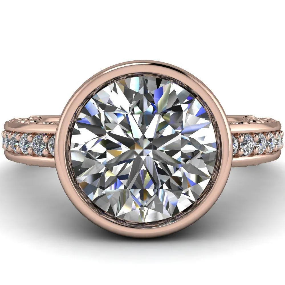 Dorothy Round Center Stone Filigree Bezel and Accent Ring