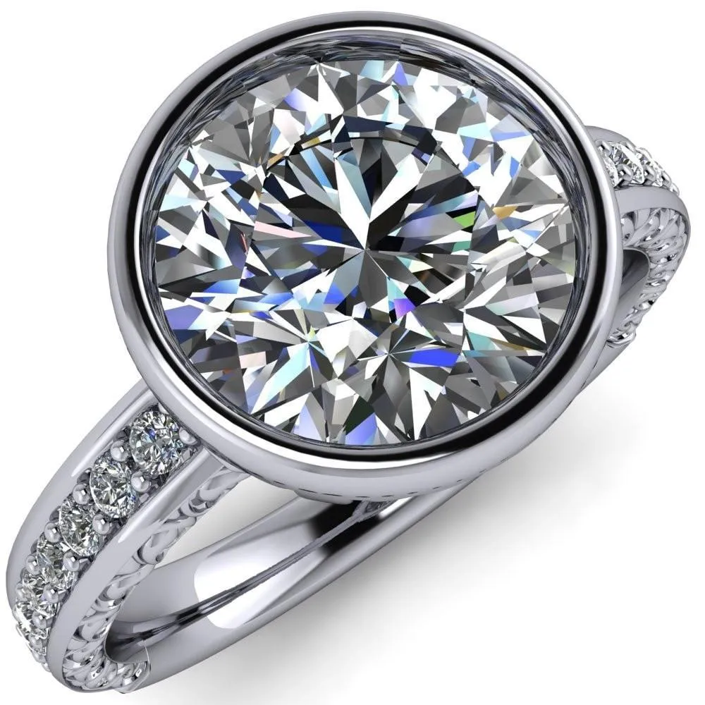Dorothy Round Center Stone Filigree Bezel and Accent Ring