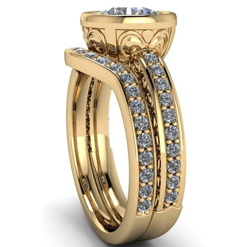 Dorothy Round Center Stone Filigree Bezel and Accent Ring